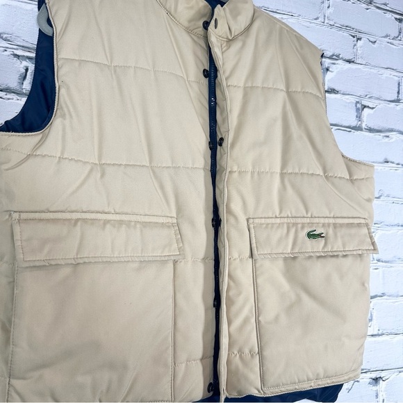 Lacoste Men’s Vintage Puffer Vest Reversible Tan Blue Size Large Cotton Blend - Picture 10 of 15